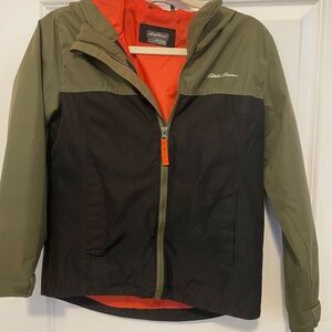 Eddie Bauer Green & Black Raincoat-Boys Youth Size Medium EUC